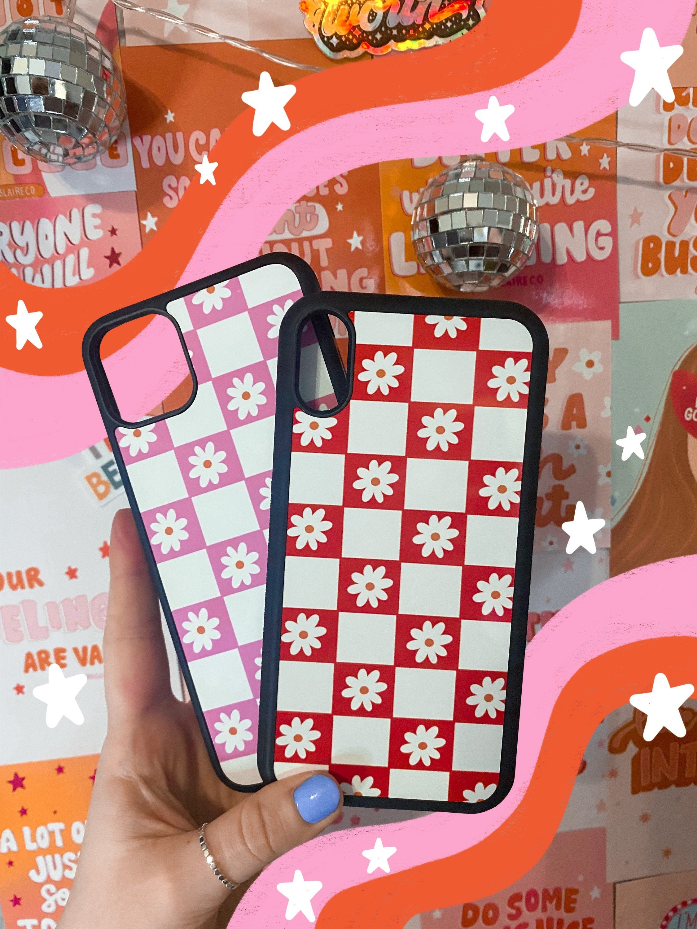 Flower Checkered Phone Case || iPhone Case || Pattern Phone Case